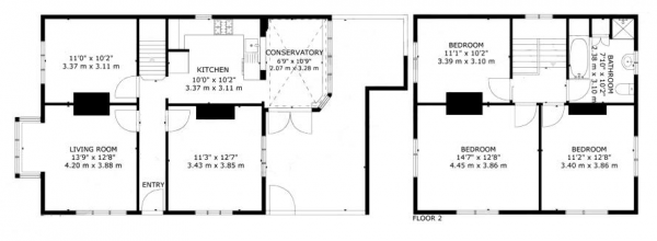 Floor Plan Image for 3 Bedroom Property to Rent in Rugby Road, Cubbington, Leamington Spa