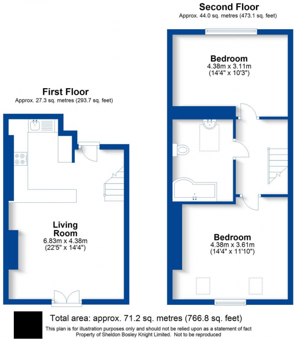 Floor Plan Image for 2 Bedroom Flat to Rent in Russell Street, Leamington Spa