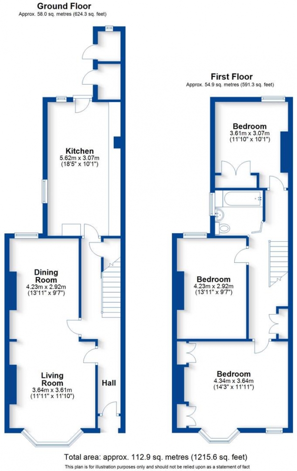 Floor Plan Image for 3 Bedroom Terraced House for Sale in Wathen Road, Leamington Spa