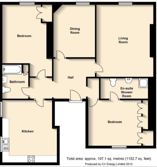 Floor Plan Image for 3 Bedroom Apartment for Sale in Bertie Terrace, Warwick Place, Leamington Spa