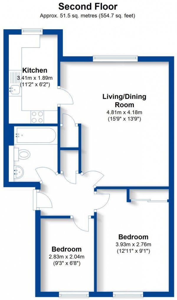 Floor Plan Image for 2 Bedroom Apartment for Sale in Gas Street, Leamington Spa