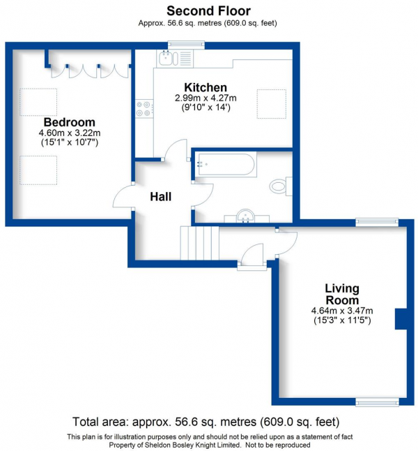 Floor Plan Image for 1 Bedroom Apartment for Sale in Kenilworth Road, Leamington Spa