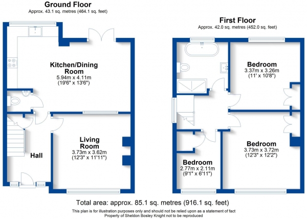 Floor Plan Image for 3 Bedroom Semi-Detached House for Sale in High View Road, Leamington Spa