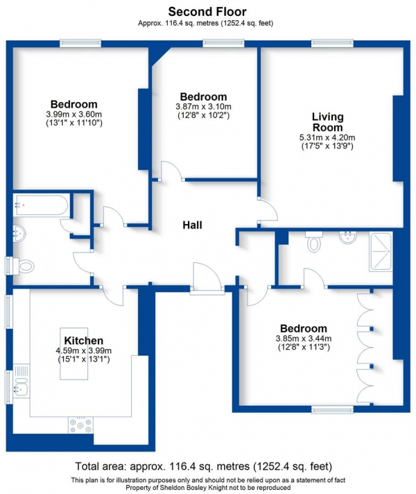 Floor Plan Image for 3 Bedroom Apartment for Sale in Bertie Terrace, Warwick Place, Leamington Spa