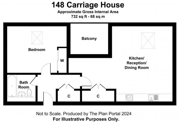 Floor Plan for 1 Bedroom Apartment for Sale in Morton Peto Road, Bishop's Stortford, CM23, 3FW - Guide Price &pound280,000