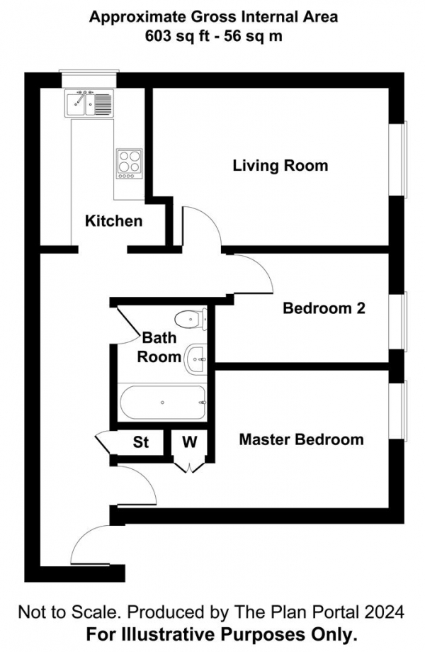 Floor Plan for 2 Bedroom Apartment for Sale in Apton Road, Bishop's Stortford, CM23, 3UA -  &pound235,000