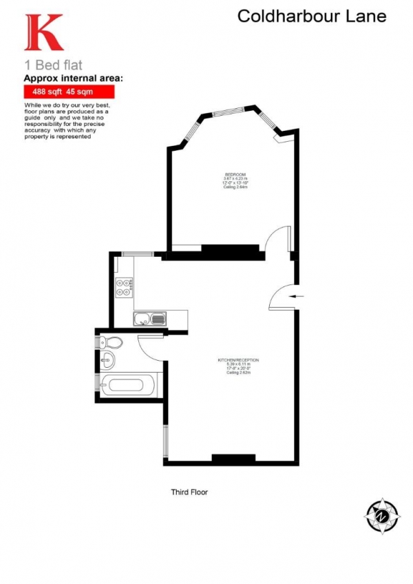 Floor Plan Image for 1 Bedroom Flat for Sale in Coldharbour Lane, London