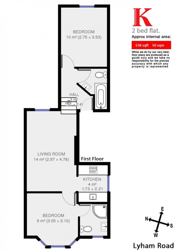 Floor Plan Image for 2 Bedroom Flat for Sale in Lyham Road, SW2