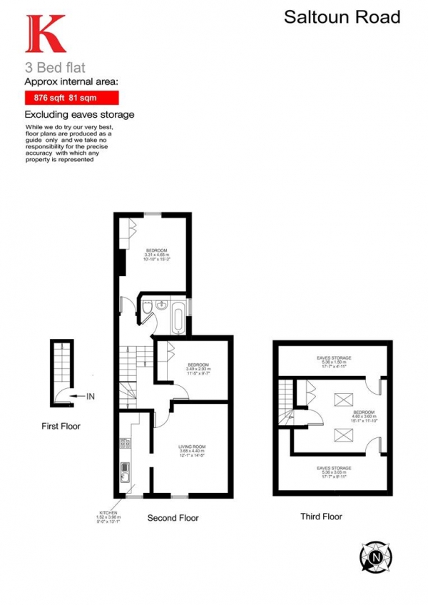 Floor Plan Image for 3 Bedroom Flat for Sale in Saltoun Road, SW2