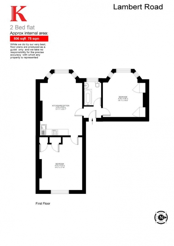 Floor Plan Image for 2 Bedroom Flat for Sale in Lambert Road, SW2