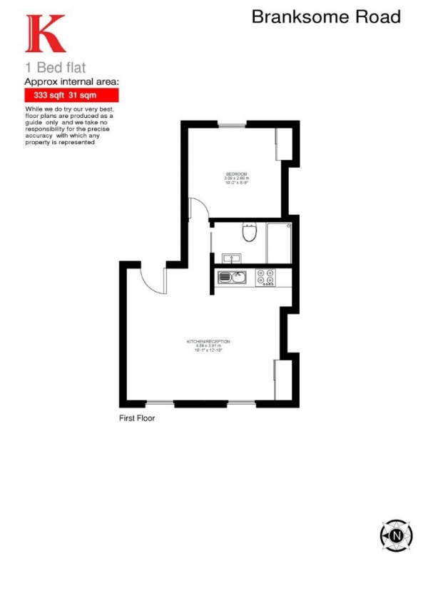 Floor Plan Image for 1 Bedroom Flat for Sale in Branksome Road, SW2