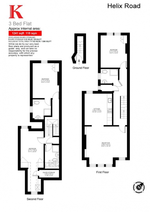 Floor Plan Image for 3 Bedroom Flat for Sale in Helix Road, SW2