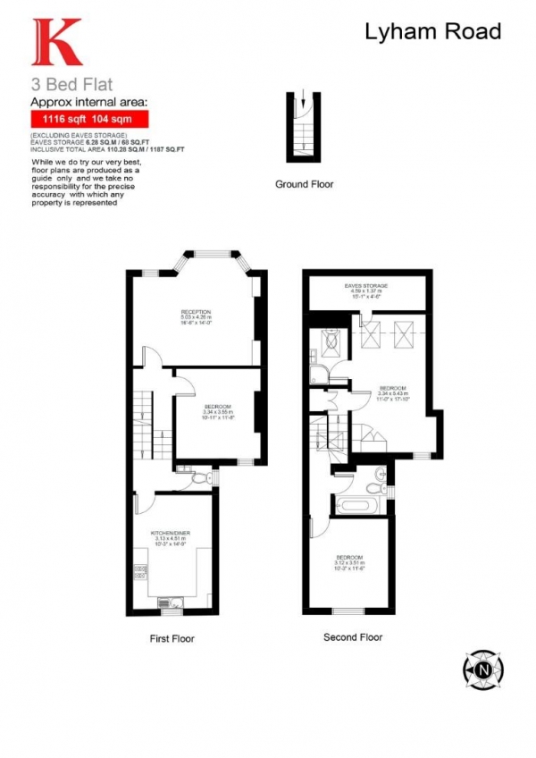 Floor Plan Image for 3 Bedroom Flat for Sale in Lyham Road, SW2