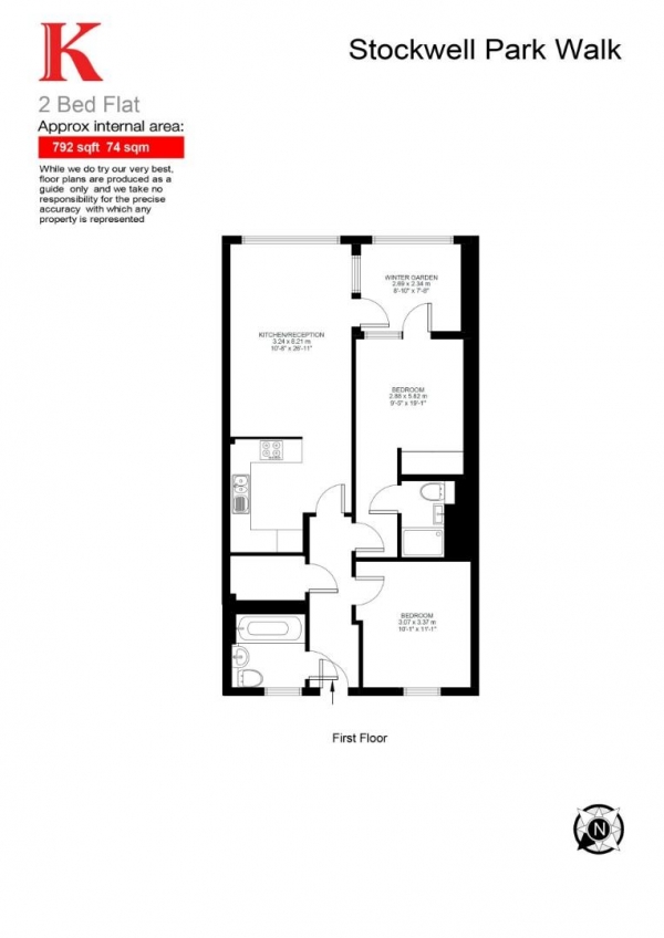 Floor Plan for 2 Bedroom Flat for Sale in Stockwell Park Walk, SW9, SW9, 0FG -  &pound539,950