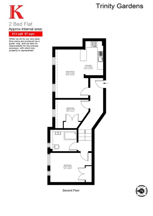 Floor Plan Image for 2 Bedroom Flat for Sale in Trinity Gardens, SW9