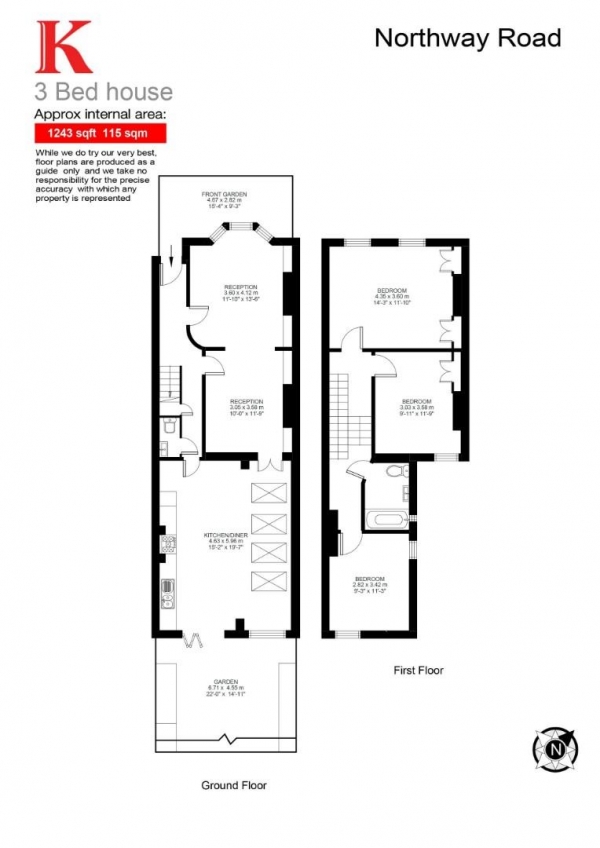 Floor Plan Image for 3 Bedroom Property for Sale in Northway Road, SE5