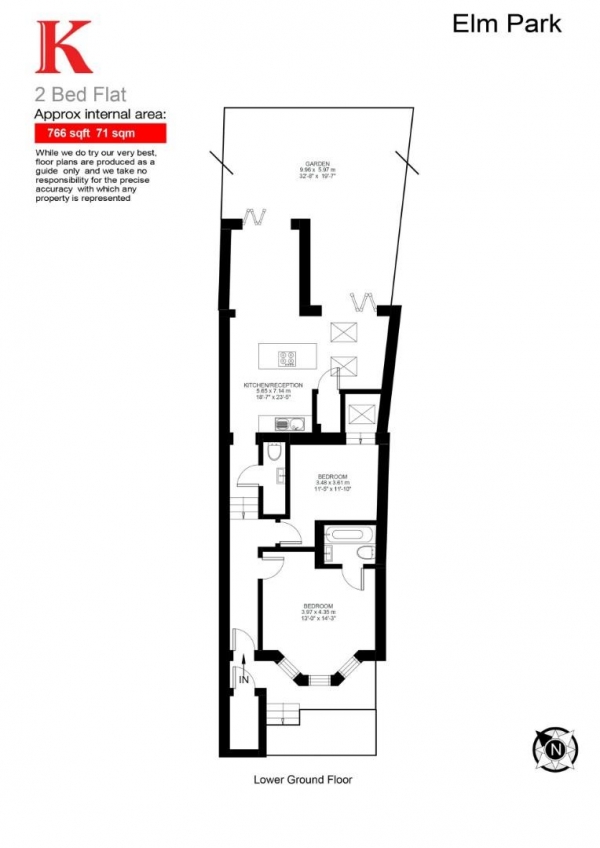 Floor Plan Image for 2 Bedroom Flat for Sale in Elm Park, SW2