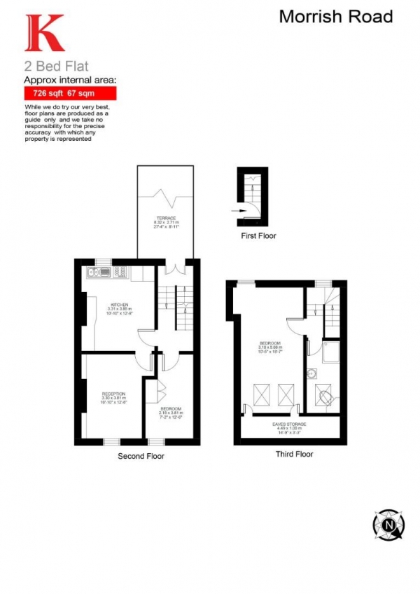 Floor Plan for 2 Bedroom Flat for Sale in Morrish Road, SW2, SW2, 4EH -  &pound465,000