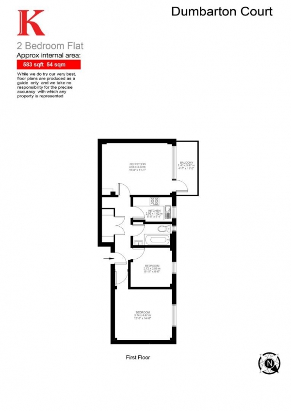 Floor Plan Image for 2 Bedroom Flat for Sale in Dumbarton Court, SW2