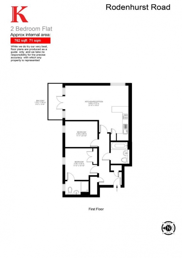 Floor Plan Image for 2 Bedroom Flat for Sale in Rodenhurst Road, SW4