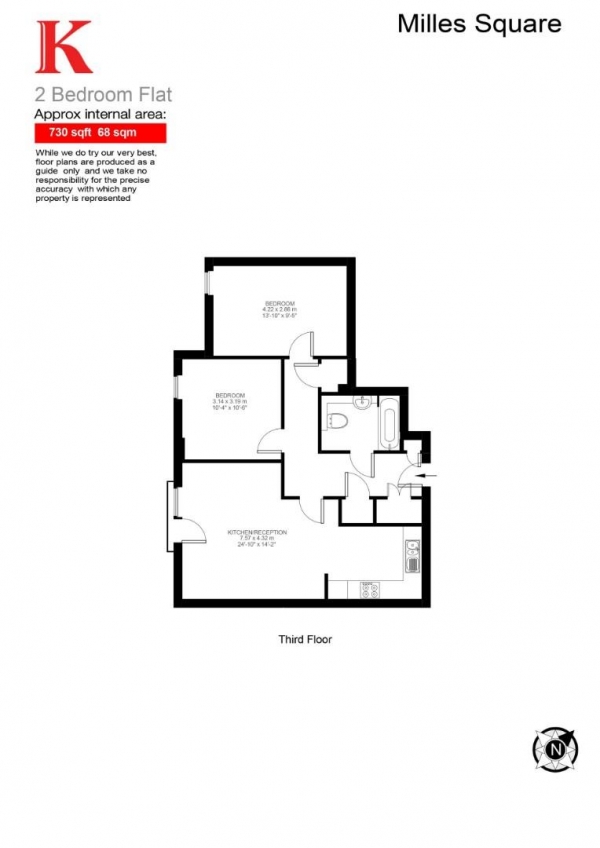 Floor Plan Image for 2 Bedroom Flat for Sale in Milles Square, SW9