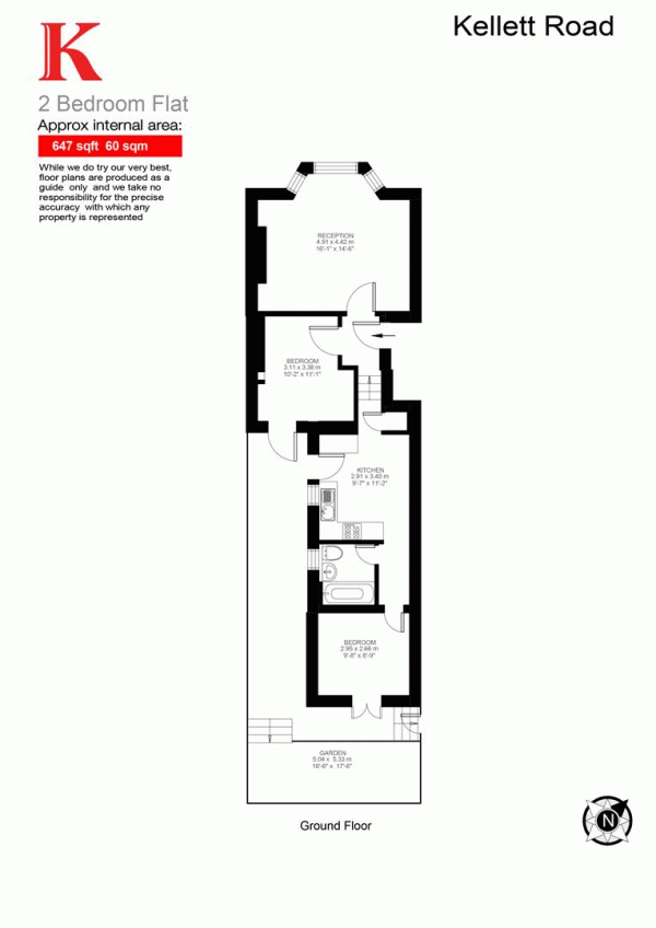 Floor Plan Image for 2 Bedroom Flat for Sale in Kellett Road, SW2