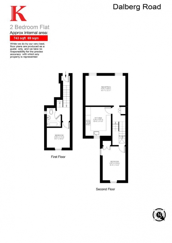 Floor Plan for 2 Bedroom Flat for Sale in Dalberg Road, SW2, SW2, 1AJ -  &pound625,000