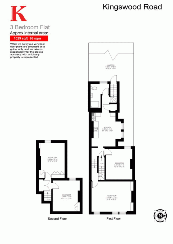 Floor Plan Image for 3 Bedroom Flat for Sale in Kingswood Road, Sw2