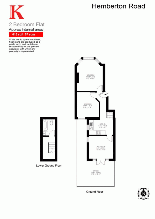 Floor Plan Image for 2 Bedroom Flat for Sale in Hemberton Road, SW9