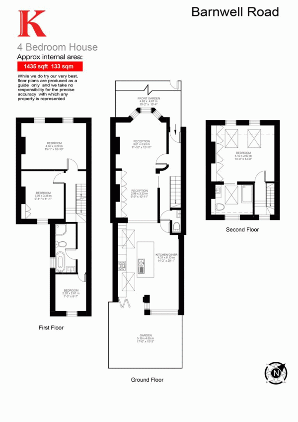 Floor Plan Image for 4 Bedroom Property for Sale in Barnwell Road, SW2