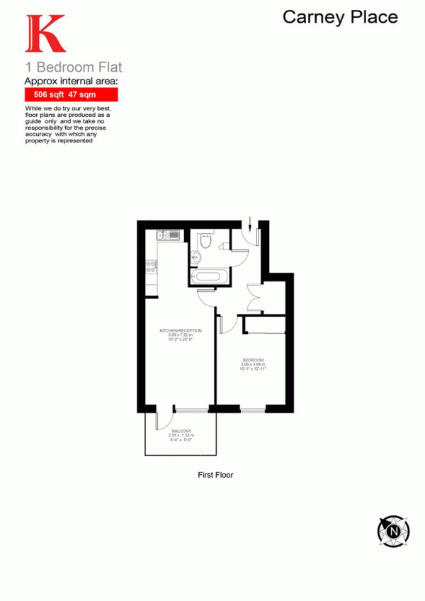 Floor Plan Image for 1 Bedroom Flat for Sale in Carney Place, SW9