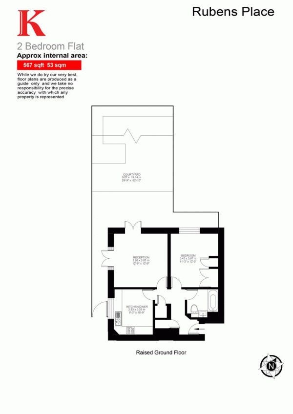 Floor Plan Image for 1 Bedroom Flat for Sale in Rubens Place, SW4