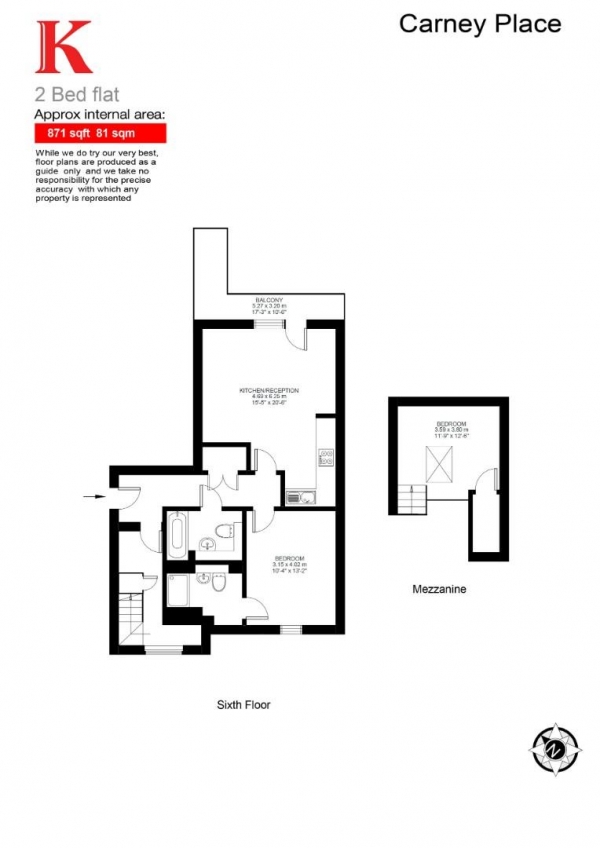 Floor Plan Image for 2 Bedroom Flat for Sale in Carney Place, SW9