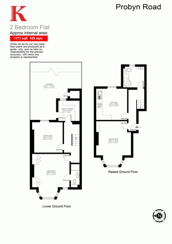 Floor Plan Image for 2 Bedroom Flat for Sale in Probyn Road, SW2