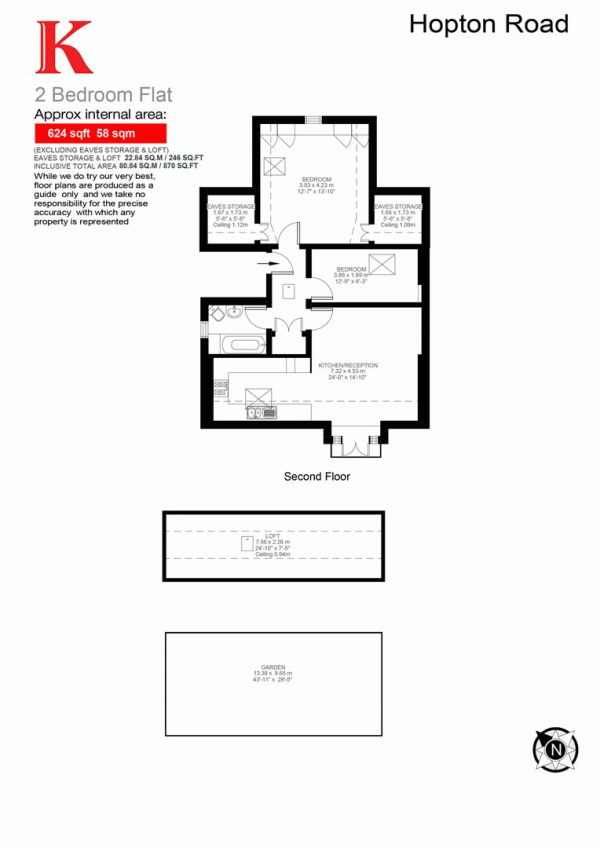 Floor Plan Image for 2 Bedroom Flat for Sale in Hopton Road, SW16