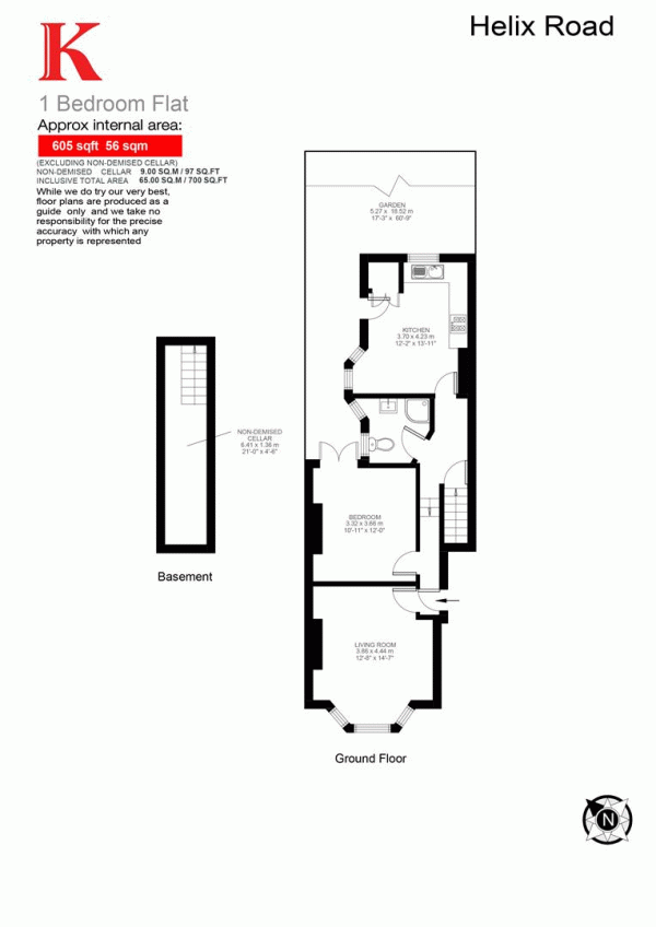 Floor Plan Image for 1 Bedroom Flat for Sale in Helix Road, SW2