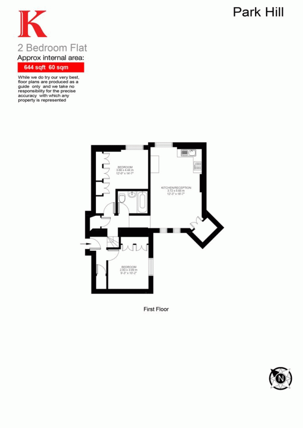 Floor Plan Image for 2 Bedroom Flat for Sale in Park Hill, SW4