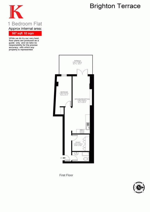 Floor Plan Image for 1 Bedroom Flat for Sale in Brighton Terrace, SW9