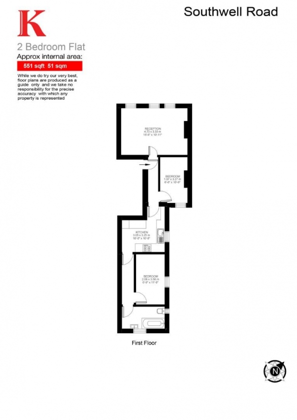 Floor Plan Image for 2 Bedroom Flat for Sale in Southwell Road, SE5