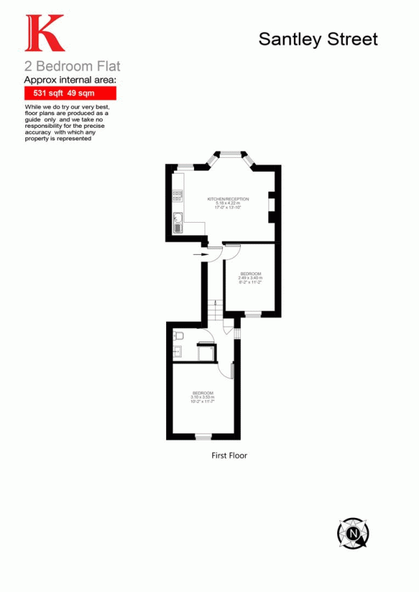 Floor Plan Image for 2 Bedroom Flat for Sale in Santley Street, SW4