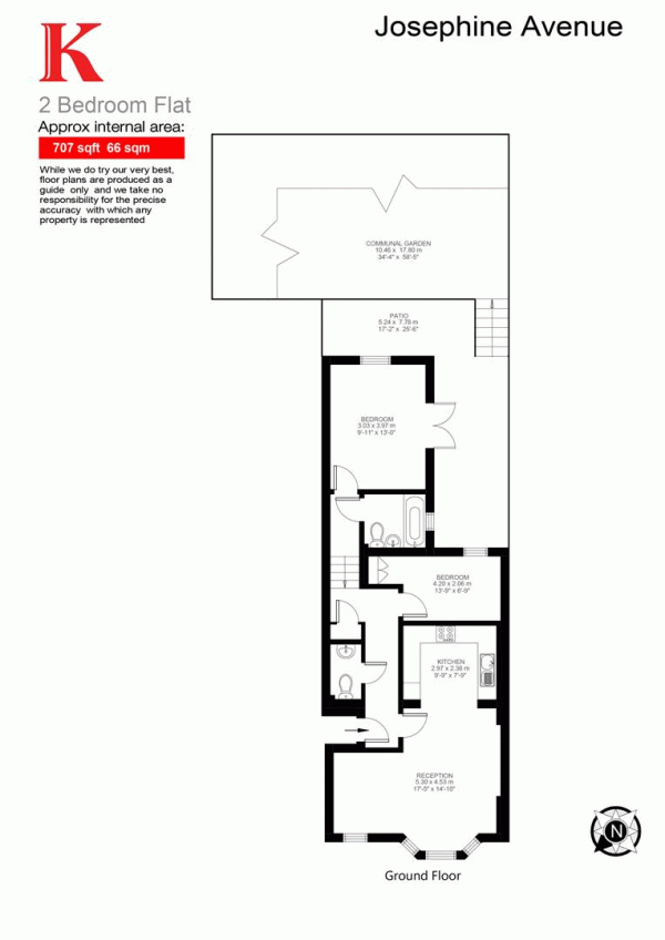 Floor Plan Image for 2 Bedroom Flat for Sale in Josephine Avenue, SW2