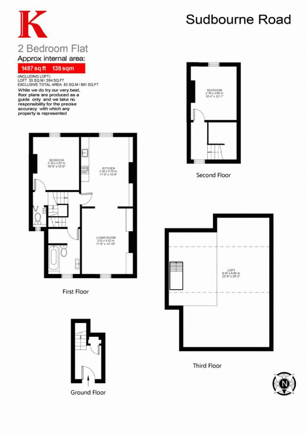 Floor Plan Image for 2 Bedroom Maisonette for Sale in Sudbourne Road, SW2