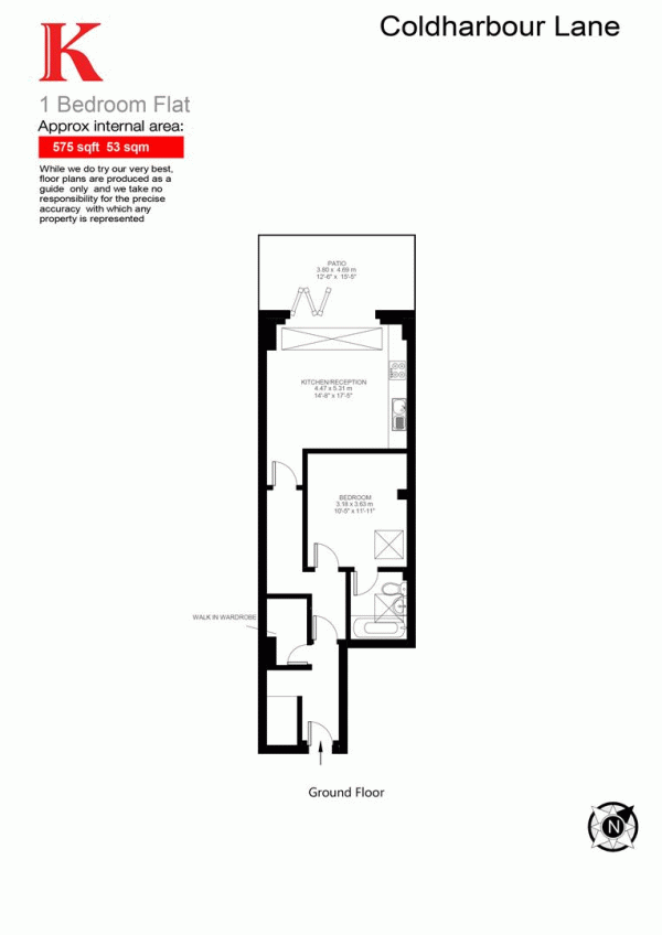 Floor Plan Image for 1 Bedroom Flat for Sale in Coldharbour Lane, SW9