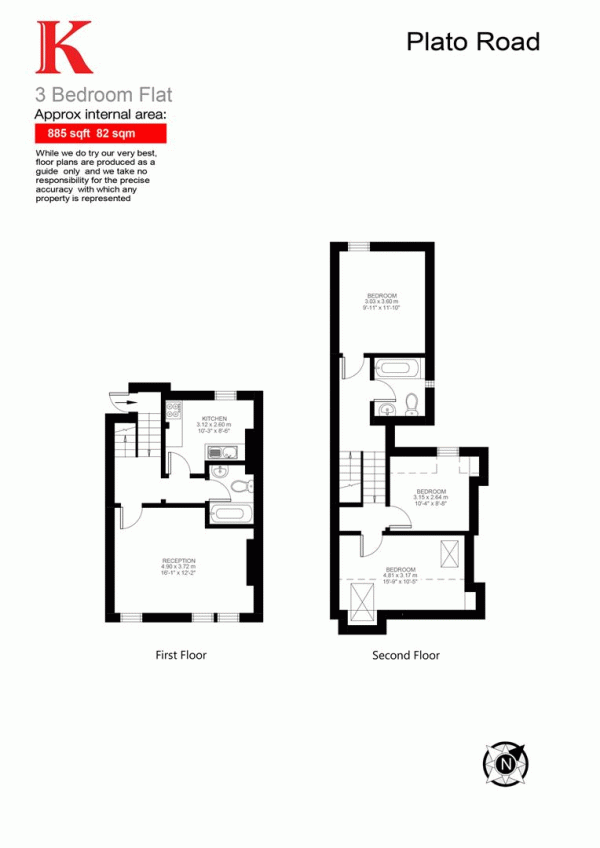 Floor Plan Image for 3 Bedroom Flat for Sale in Plato Road, SW2