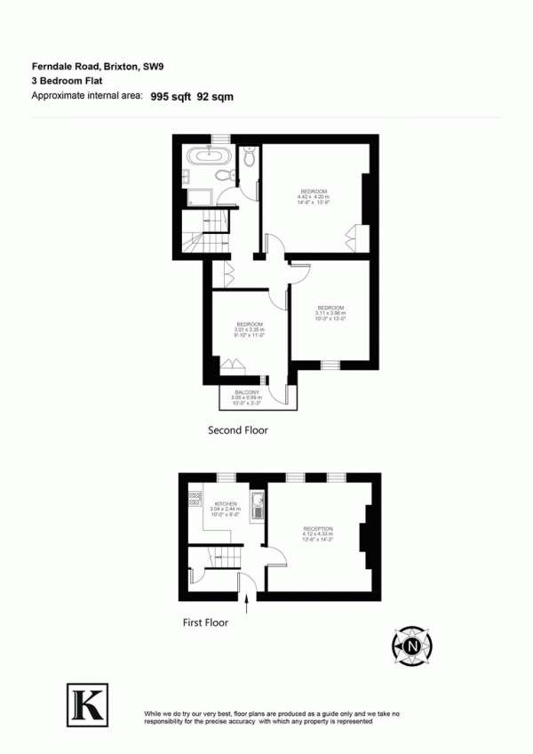 Floor Plan Image for 3 Bedroom Maisonette for Sale in Ferndale Road, SW9