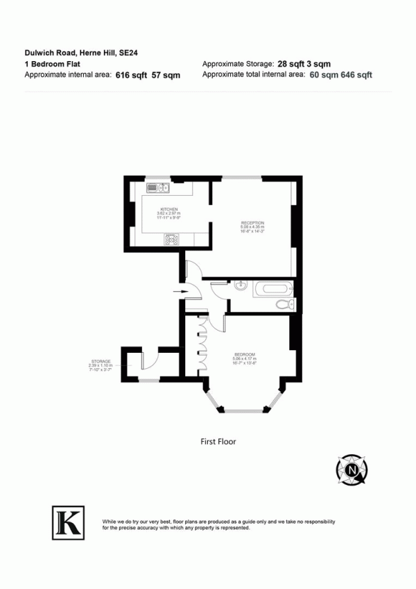 Floor Plan Image for 1 Bedroom Flat for Sale in Dulwich Road, SE24