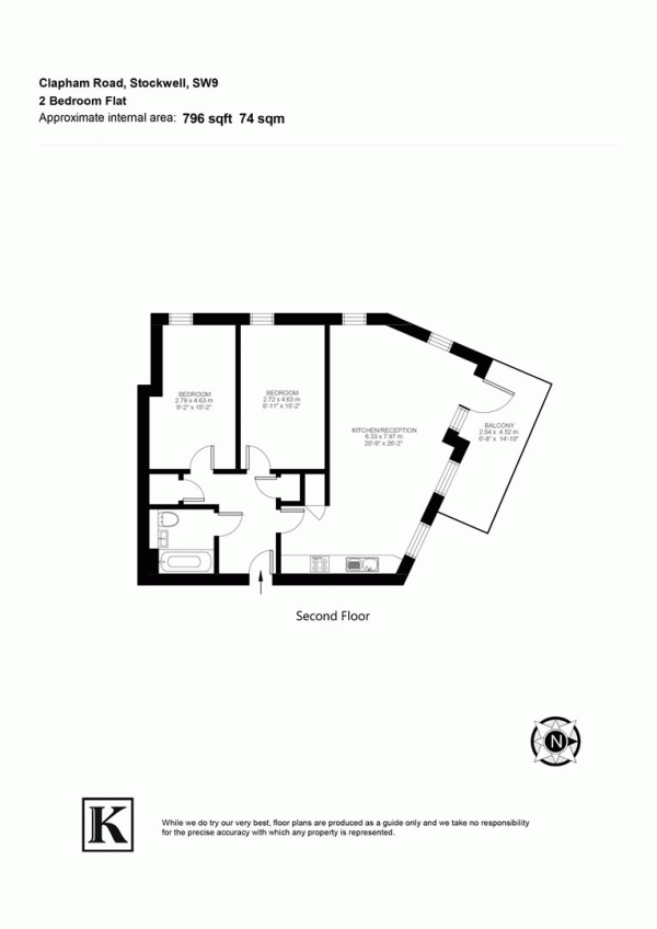 Floor Plan Image for 2 Bedroom Flat for Sale in Clapham Road, SW9