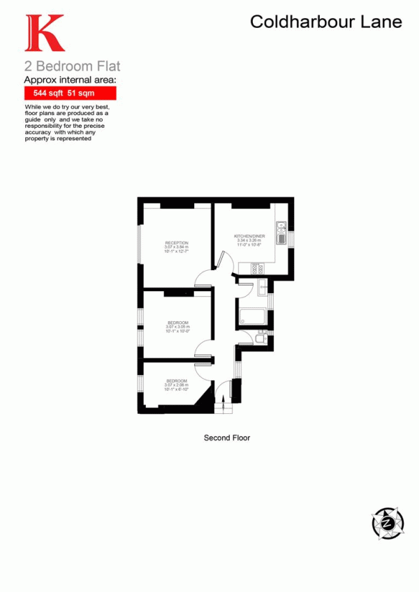 Floor Plan Image for 2 Bedroom Flat to Rent in Coldharbour Lane, London