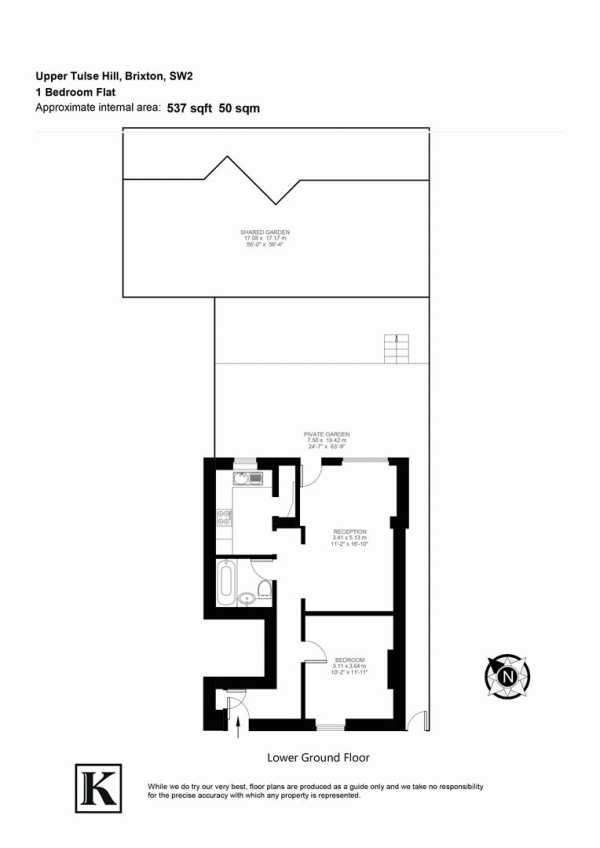 Floor Plan Image for 1 Bedroom Flat for Sale in Upper Tulse Hill, SW2