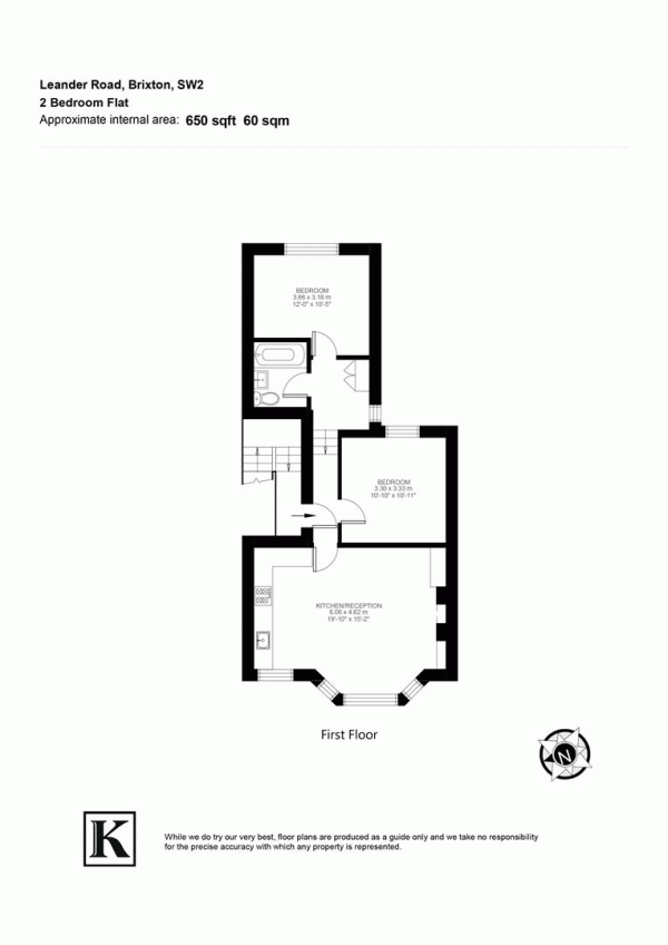 Floor Plan Image for 2 Bedroom Flat for Sale in Leander Road, SW2